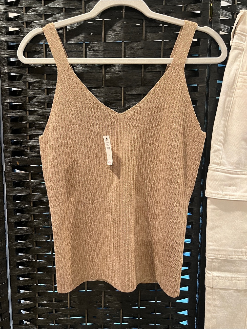 Talbots Ribbed V-Neck Knit Tank Top in Tan